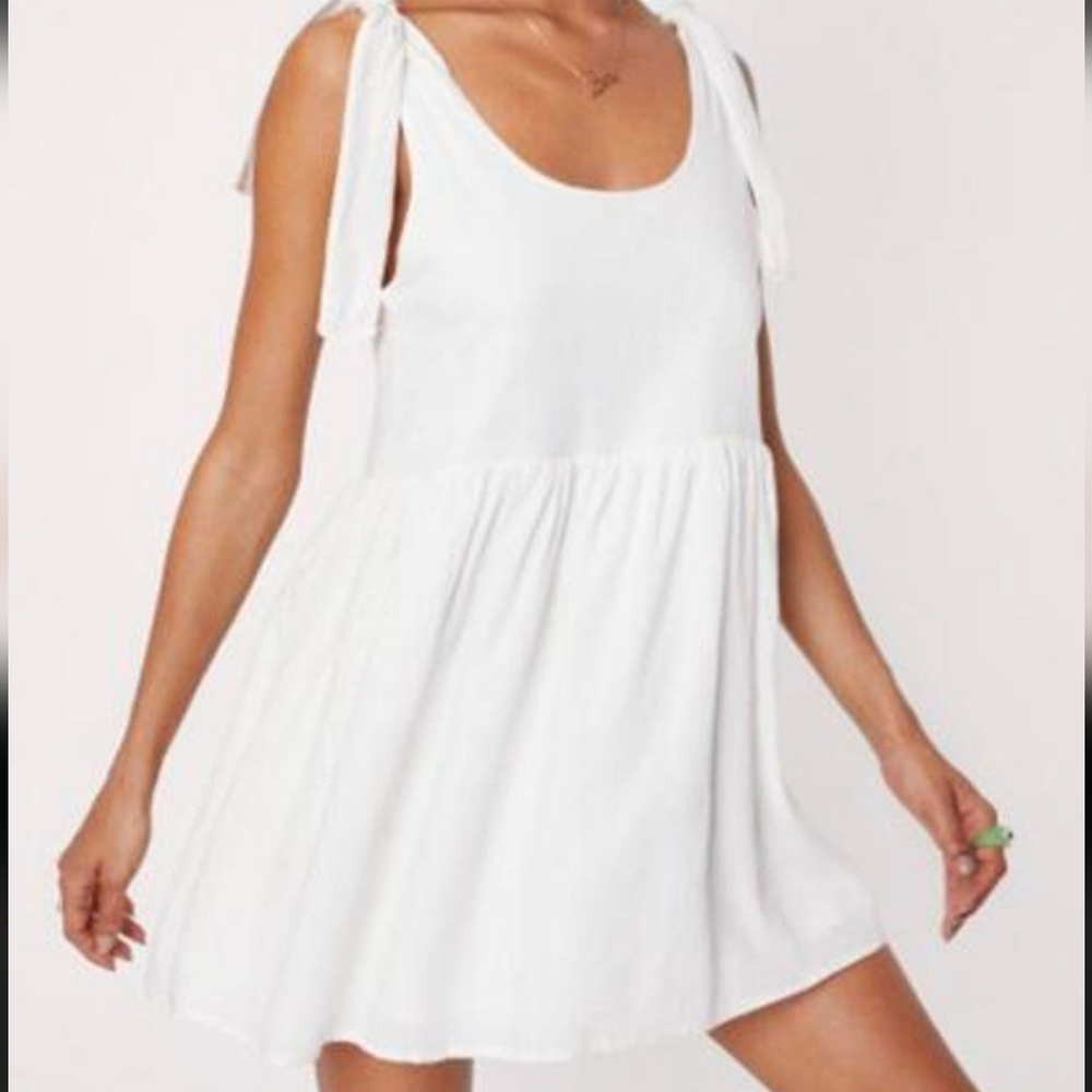 Nasty Gal Tie Me a River Ivory Mini Dress Sleeveless Baby Doll Cotton Linen 4